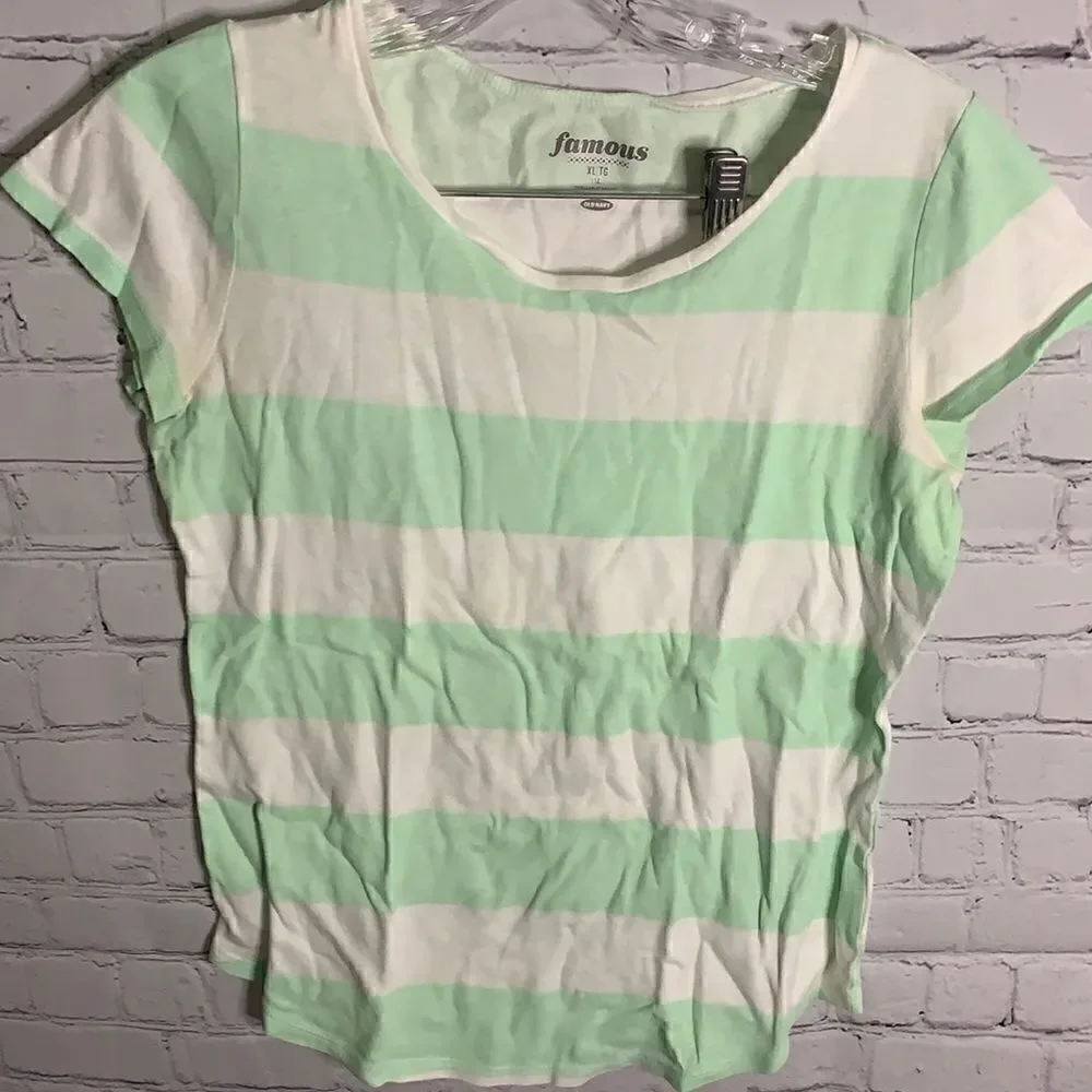 Old Navy Lime and White Striped Shirt - XL 14